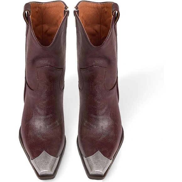 🆕Women Brown Western Ankle Boots Metal Toe Booties Stacked Block Heeled Shoes - Picture 5 of 5